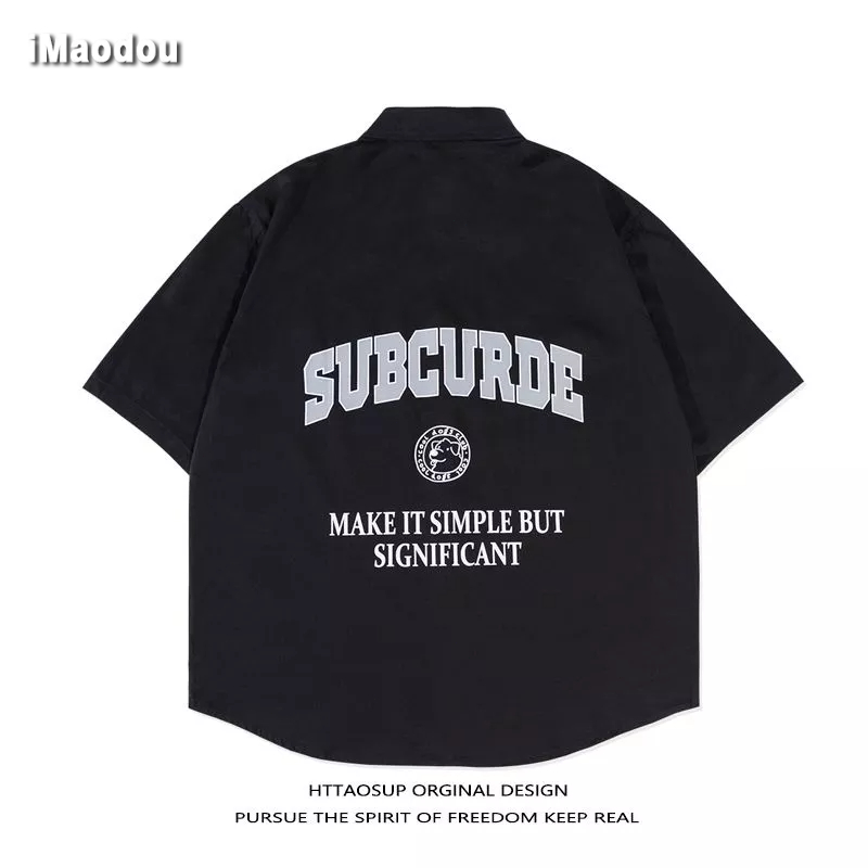 Áo Sơ Mi Ngắn Tay Dáng Rộng In Chữ Phong Cách Retro Nhật Bản Cá Tính Cho Nam Nữ