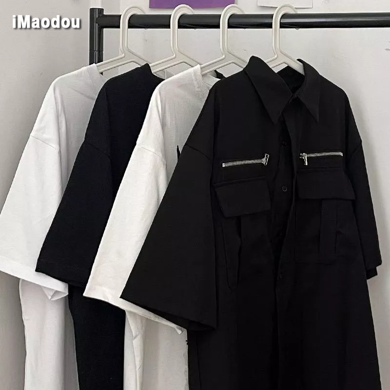 Áo Sơ Mi Tay Lửng Nhiều Túi Phong Cách Mỹ Cổ Điển Thời Trang Mùa Hè Dành Cho Nam Nữ