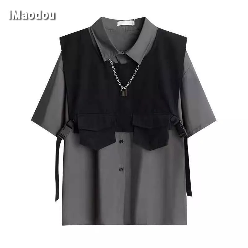 Bộ Áo Sơ Mi Tay Ngắn Dáng Rộng Phong Cách Hàn Quốc Thời Trang Mùa Hè 2023 Mới