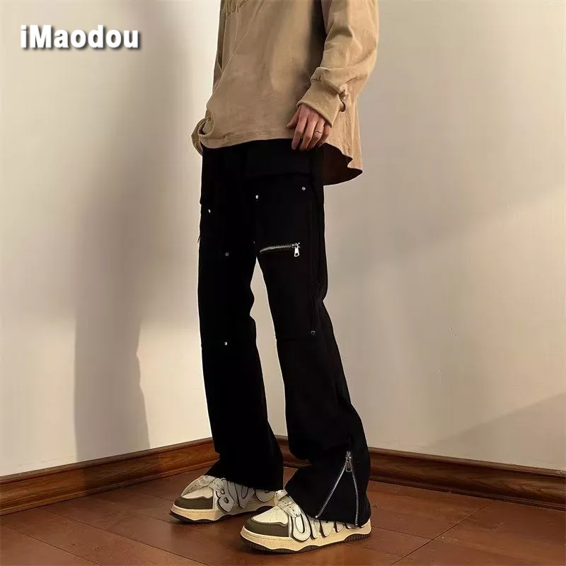 Quần Yếm Dáng Suông Rộng Xẻ Tà Có Khóa Kéo Phong Cách Hip Hop Đường Phố Cho Nam Và Nữ