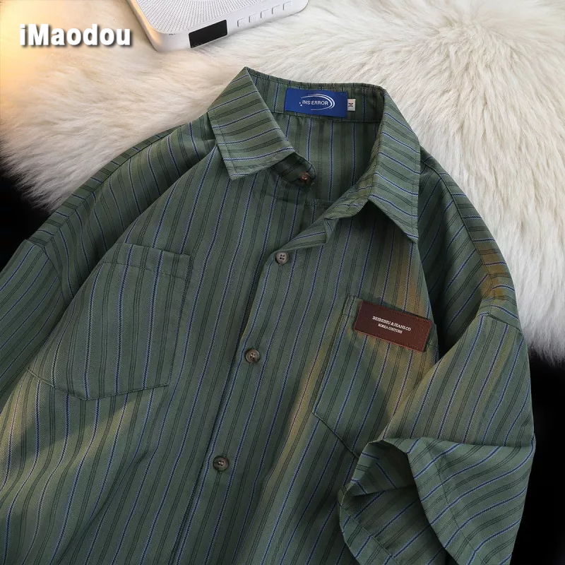 Áo Sơ Mi Tay Ngắn Họa Tiết Kẻ Sọc Thời Trang Mùa Hè 2023 Dành Cho Nam Nữ