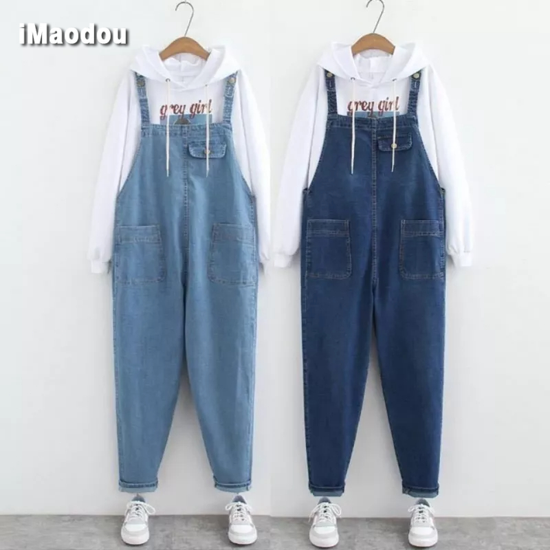 Quần Yếm Jean Dáng Rộng Co Giãn Tốt Plus Size