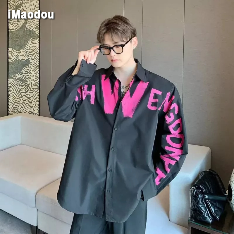 Áo Sơ Mi Tay Dài Dáng Rộng In Họa Tiết Graffiti Đường Phố Mỹ Cá Tính Cho Nam Và Nữ