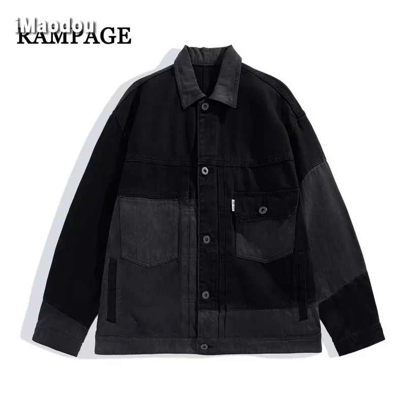 Áo Khoác Denim Dáng Rộng Phối Túi Cá Tính Theo Phong Cách Xuân Thu Nhật Bản Dành Cho Nam