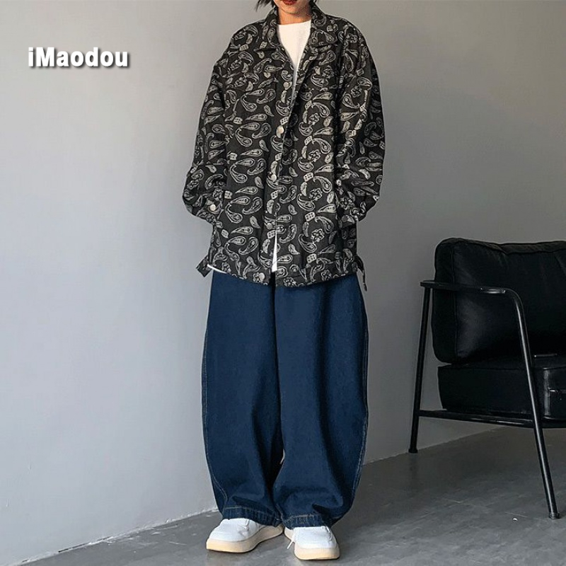 Quần Jean Ống Rộng Màu Sắc Đơn Giản Phong Cách Đường Phố Nhật Bản