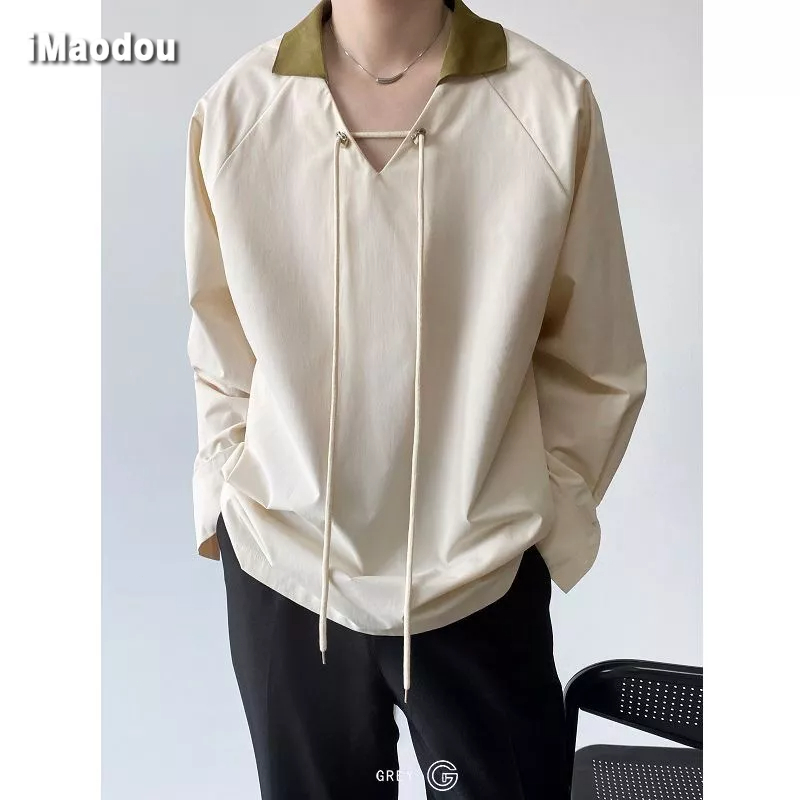 Áo Sơ Mi Tay Dài Dáng Rộng Màu Sắc Tương Phản Thời Trang Mùa Thu Cho Nam