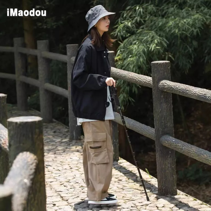 Áo Khoác Dáng Rộng Phối Túi Lớn Thời Trang Xuân Thu Cho Nam Và Nữ