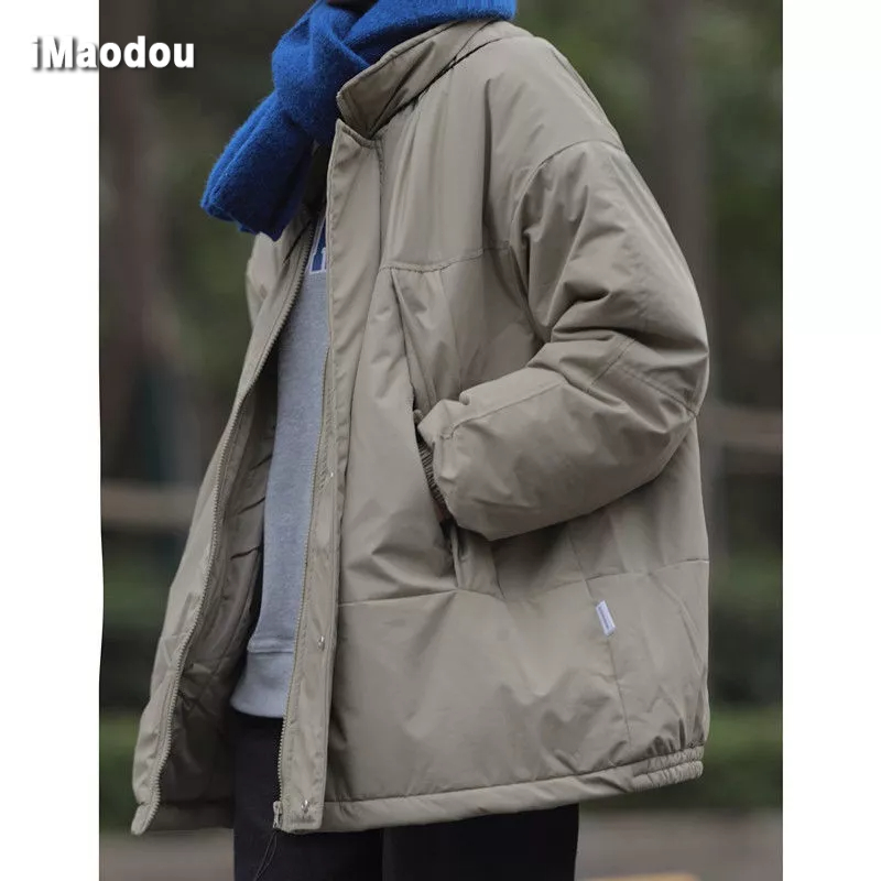 Áo Khoác Phao Cotton Dày Dặn Dáng Rộng Cổ Đứng Phối Túi Kiểu Retro Nhật Bản Thời Trang Mùa Đông Cho Nam
