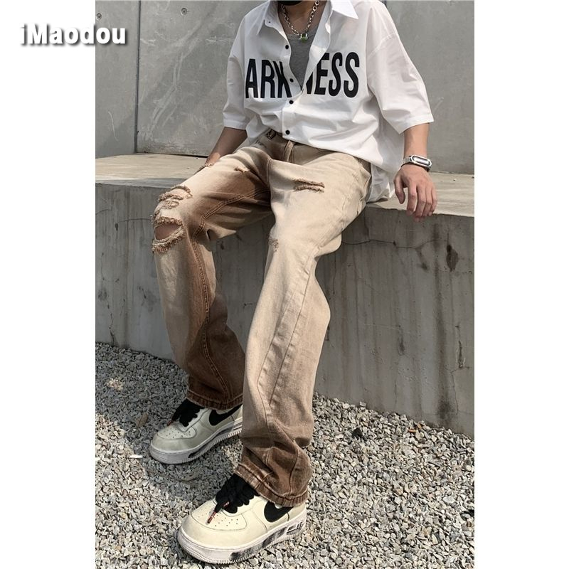 Quần Jean Ống Rộng Màu Gradient Phong Cách Retro Đường Phố Dành Cho Nam