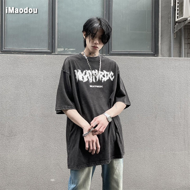 Áo Thun Tay Ngắn Dáng Rộng In Chữ Phong Cách retro Âu Mỹ Thời Trang Cho Cặp Đôi