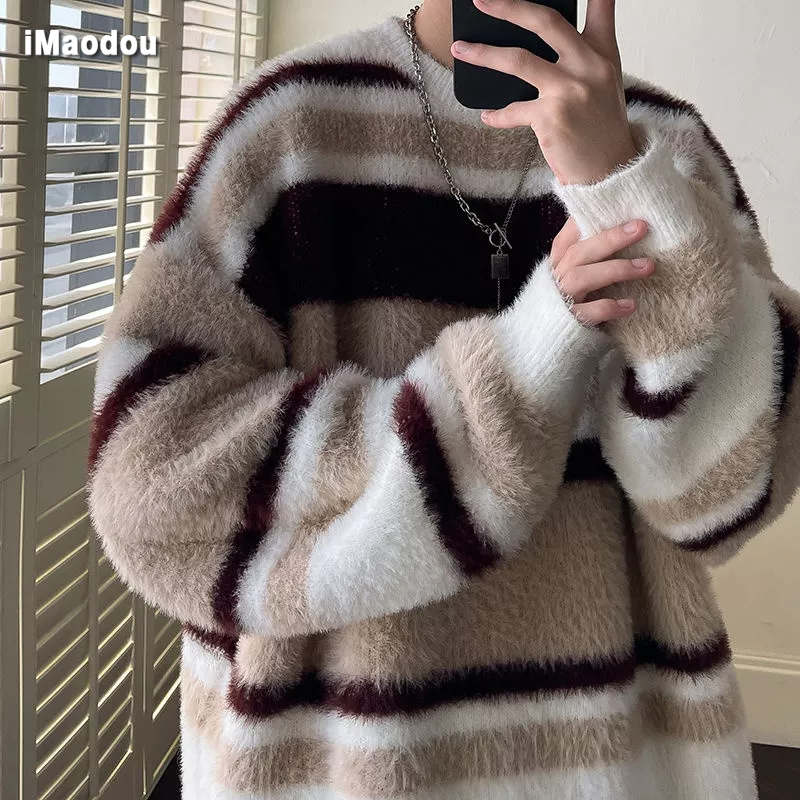 Áo Sweater Dày Dặn Mềm Mại Họa Tiết Kẻ Sọc Thời Trang Thu Đông 2022 Cho Nam