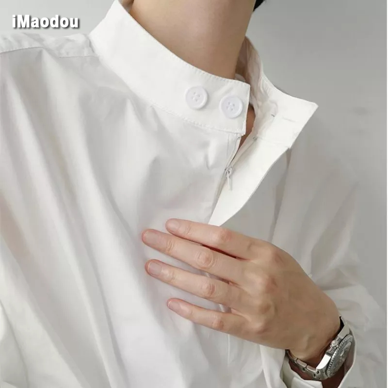 Influencer Áo Sơ Mi Trắng Dài Tay Dáng Rộng Đơn Giản Cao Cấp Thiết Kế bf Ruffian Cho Nam Và Nữ