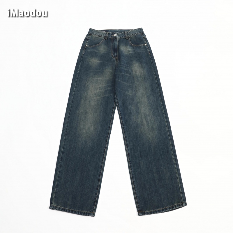 Quần Jean Dài Ống Rộng Phong Cách Nhật Bản Cá Tính
