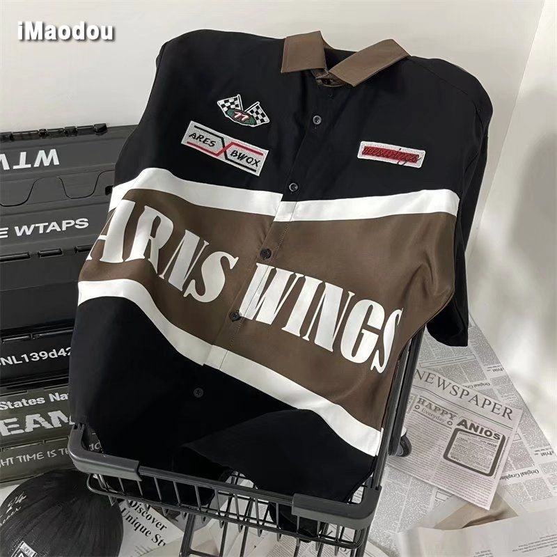 Áo Sơ Mi Ngắn Tay Dáng Rộng Thời Trang Retro Âu Mỹ Cá Tính Cho Nam