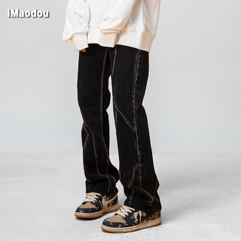 Nhà Máy Mới Guochao Quần Jean Ống Rộng Xẻ Tà retro Đường Phố Cao Cấp Cho Nam Nữ