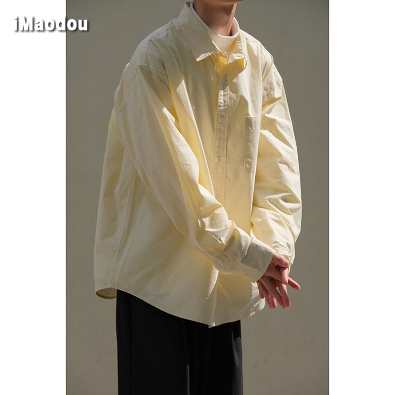Áo Sơ Mi Tay Dài Dáng Rộng Màu Sắc Đơn Giản Phong Cách Nhật Bản Cho Nam Và Nữ