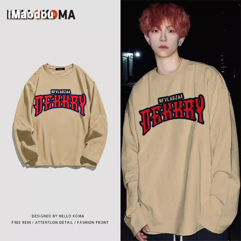 Áo Thun Cotton Tay Dài Dáng Rộng In Chữ Phong Cách Hong Kong Thời Trang Xuân Thu Cho Nam Và Nữ