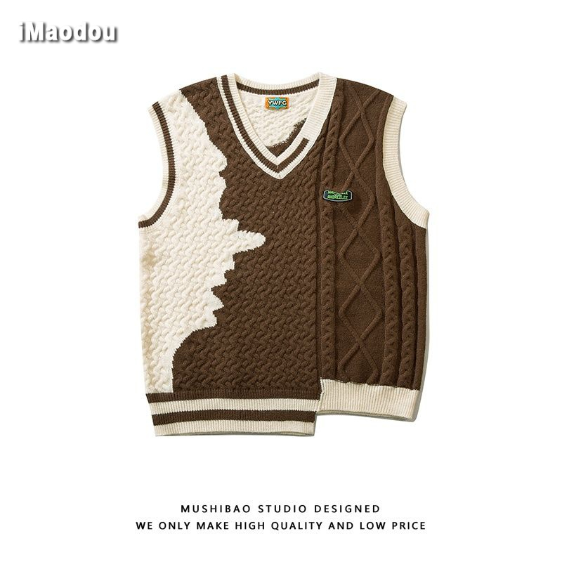 Áo Sweater Dệt Kim Sát Nách Màu Sắc Tương Phản Phong Cách Hip Hop Thời Trang Mùa Thu Cho Nam Và Nữ