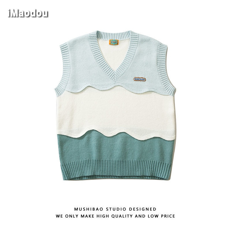 iMaodou Áo Sweater Dệt Kim Cổ Chữ V Màu Sắc Tương Phản Phong Cách Hàn Quốc Thời Trang Cho Nam Size S-3XL