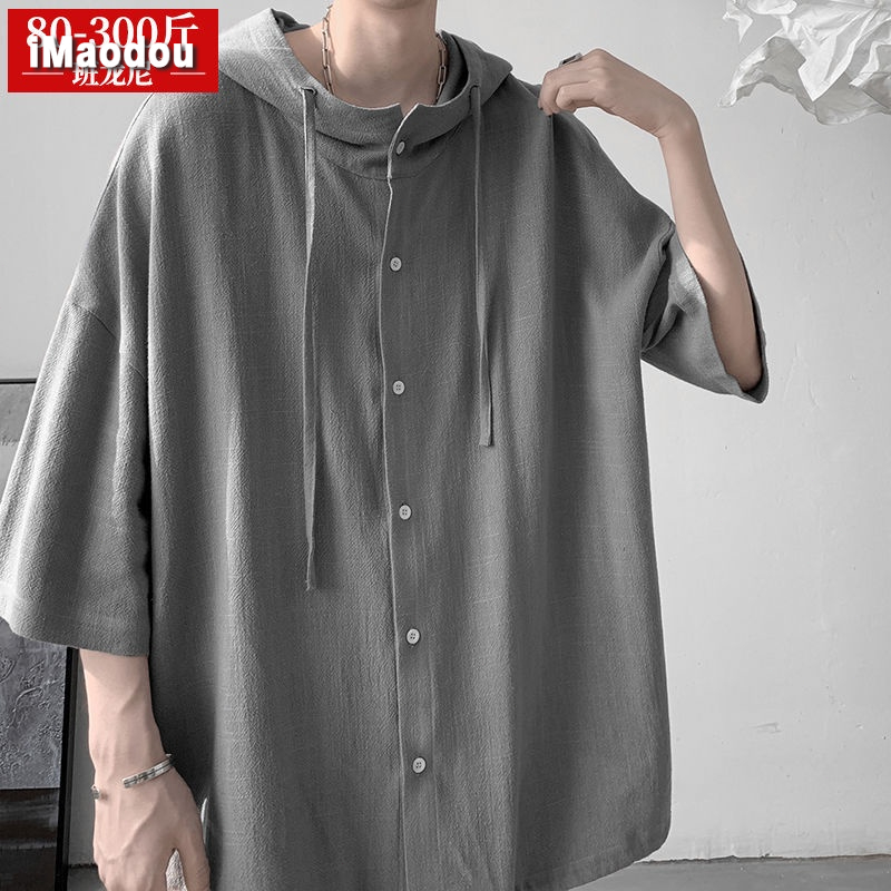 Áo Sơ Mi Ngắn Tay Có Mũ Trùm Thời Trang Mùa Hè Nhật Bản Cổ Điển Dành Cho Nam Nữ / 300