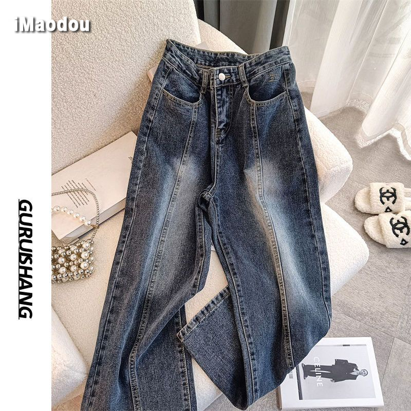 Quần Jean Dài Ống Rộng Thời Trang Retro Đường Phố Mỹ Cá Tính Cho Nam Nữ