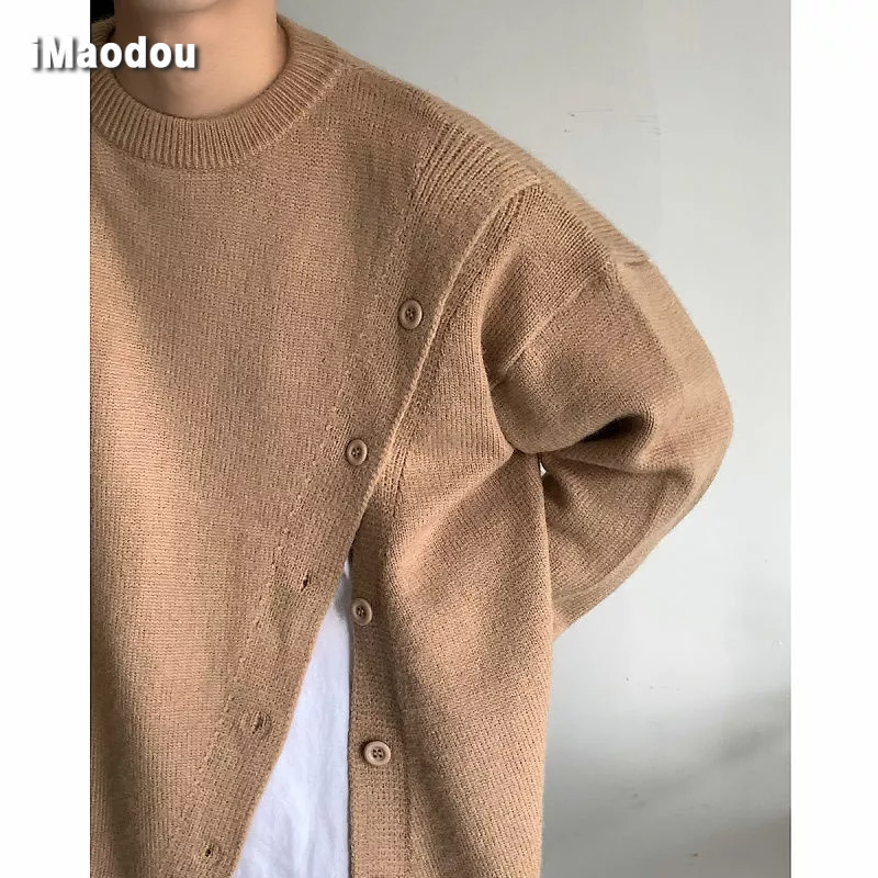 Áo sweater iMaodou phối nút thiết kế mới thời trang mùa thu đông theo phong cách Hàn Quốc cho nam