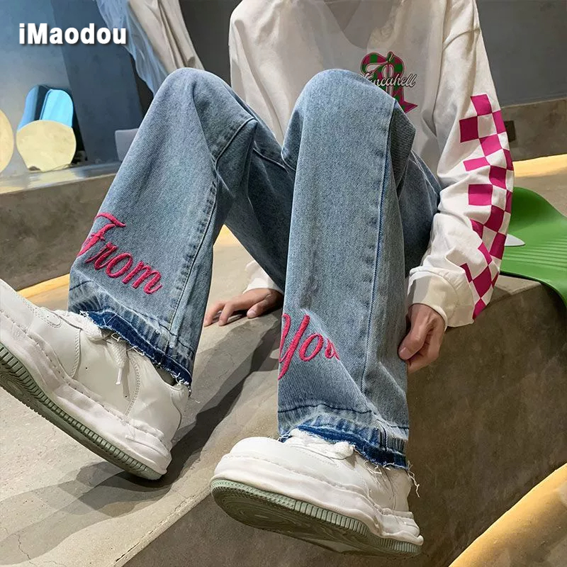 Quần Jean Dài Dáng Rộng Màu Sắc Tươi Sáng Phong Cách Đường Phố Mỹ Cá Tính