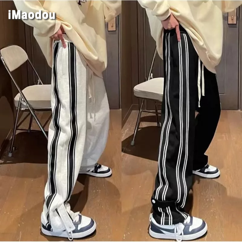 Quần Dài Thể Thao Ống Rộng Họa Tiết Kẻ Sọc Thời Trang Đường Phố Cho Nam