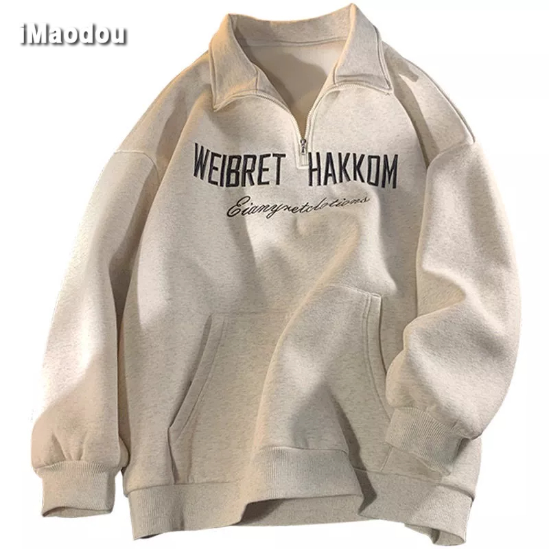 Áo Khoác polo Có Khóa Kéo Thêu Chữ Phong Cách Hàn Quốc Cho Nam