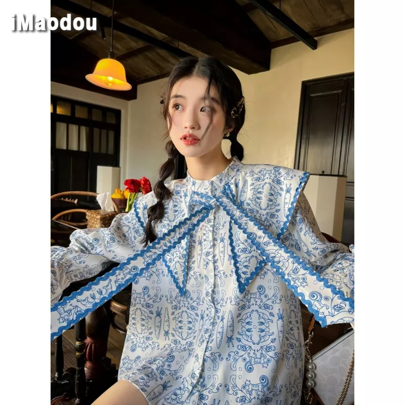 IMAODOU Áo Sơ Mi Tay Phồng Cổ Búp Bê Thời Trang 2023 Cho Nữ