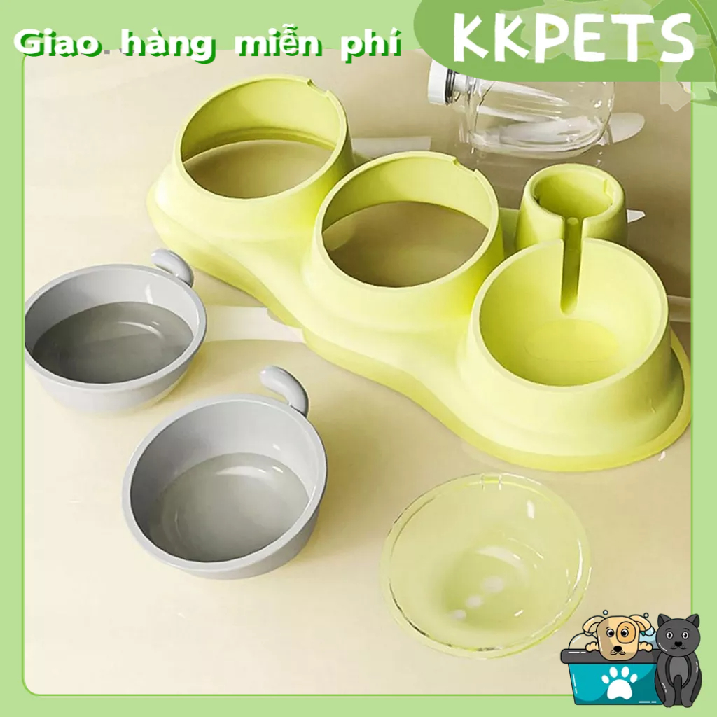 KKPETS Nước Thú Cưng Bát Ăn 3 Trong 1 Chống Trơn Trượt Nghiêng Có Thể Tháo Rời Cho Chó Tự Động Waterer Bình Con mèo