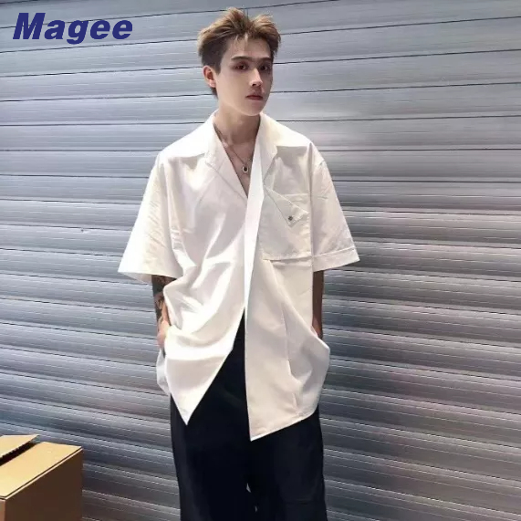 Áo Sơ Mi Lụa Tay Lỡ 3 / 4 Màu Trơn Thời Trang Hàn Quốc Cho Nam