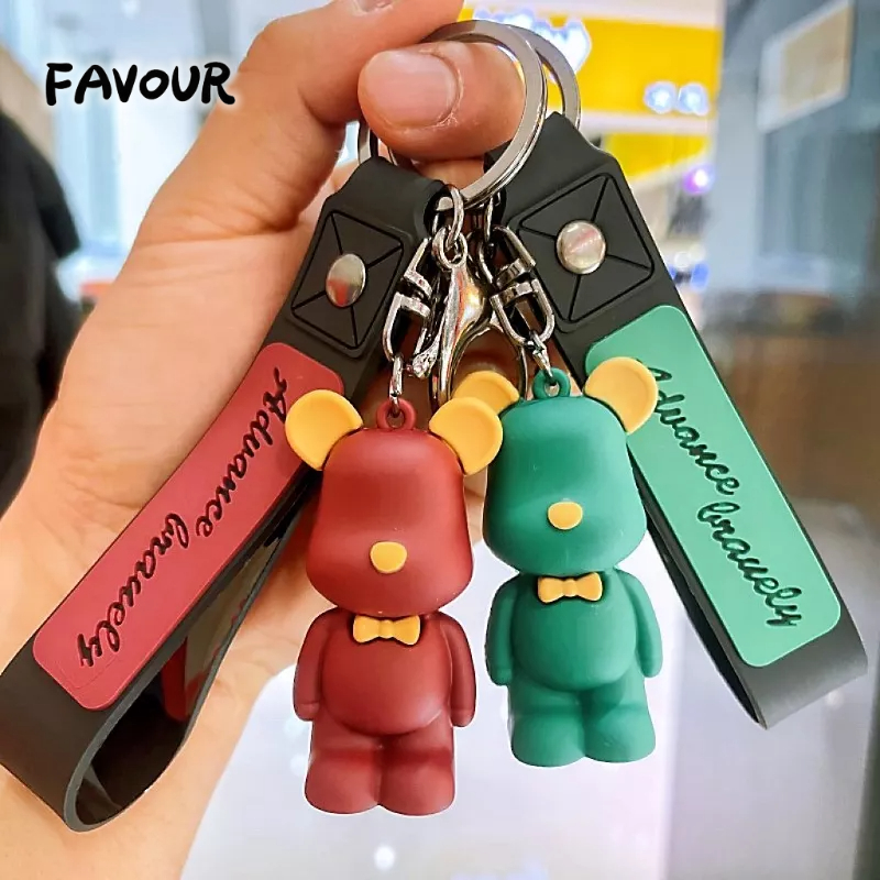 Móc Khóa Xe Hơi Hình Gấu Thắt Nơ Phong Cách Bắc Âu Sáng Tạo