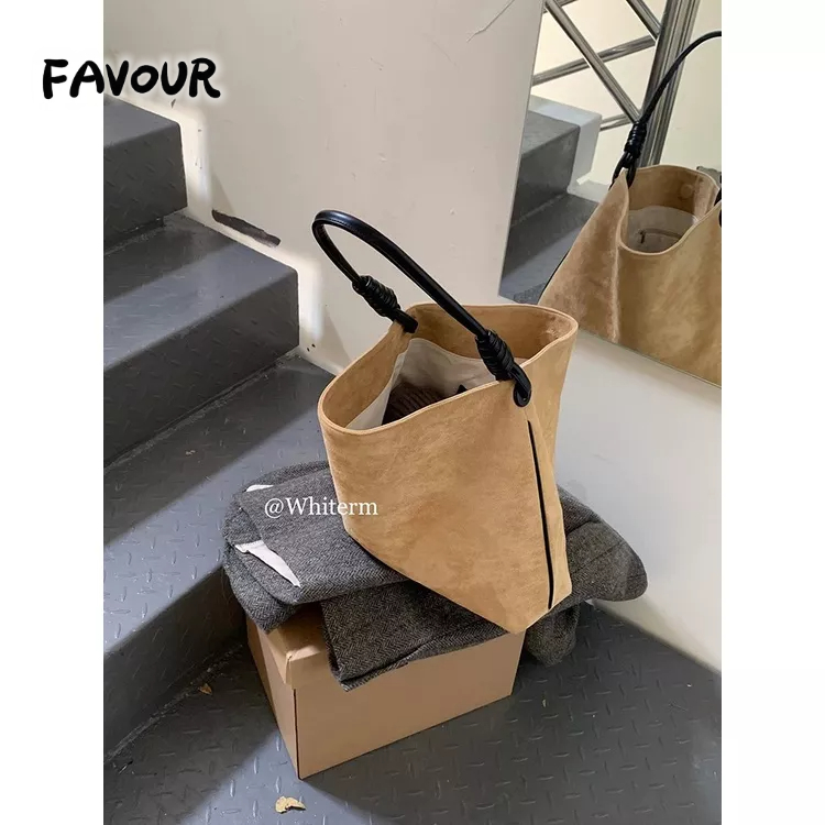 Túi Xách Da Lộn Cỡ Lớn Màu Sắc Tương Phản Phong Cách Hàn Quốc Thời Trang Thu Đông Cho Nữ