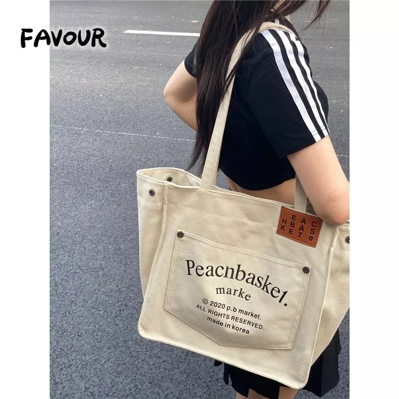 Túi Xách Canvas Sức Chứa Lớn In Họa Tiết Phong Cách Harajuku Hàn Quốc Thời Trang Cho Nữ 20