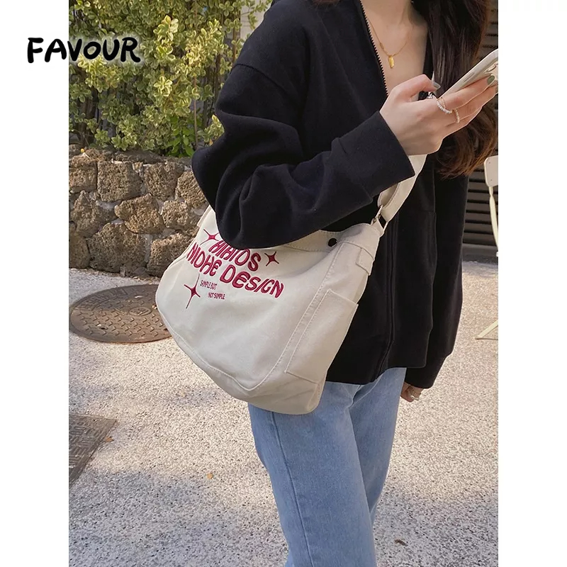 Túi Xách Canvas Thêu Họa Tiết Phong Cách Nhật Bản Cho Nữ