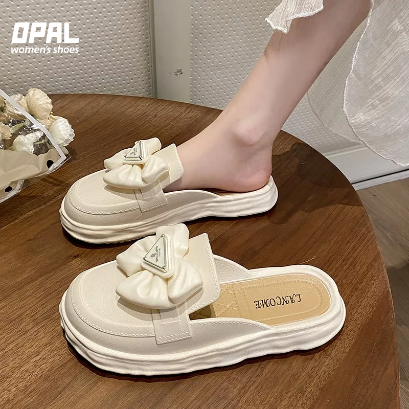 Dép Sandal Xỏ Ngón Đế Dày Đính Nơ Thời Trang Đường Phố Mùa Hè Cho Nữ