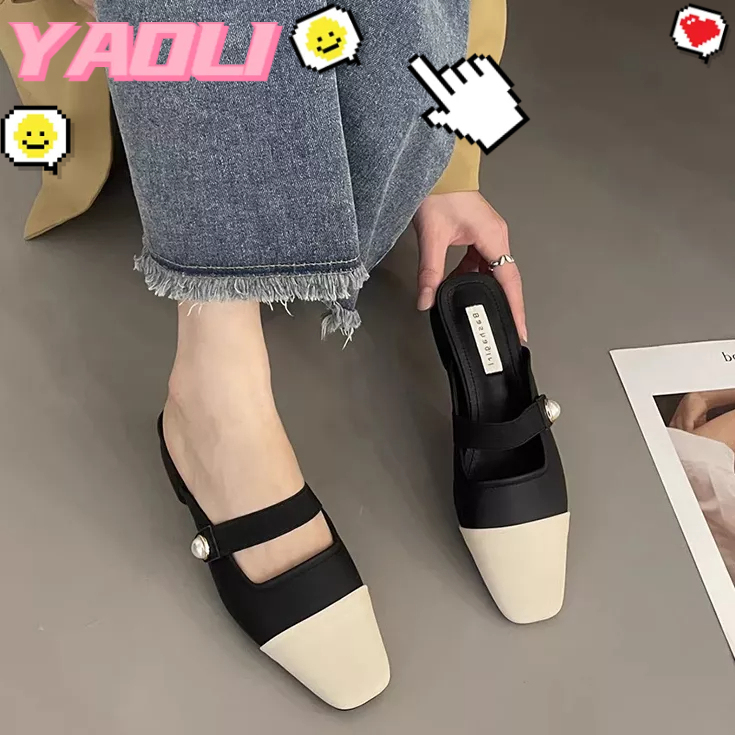 Yaoli Giày Lười Gót Vuông Nhỏ Phong Cách Pháp