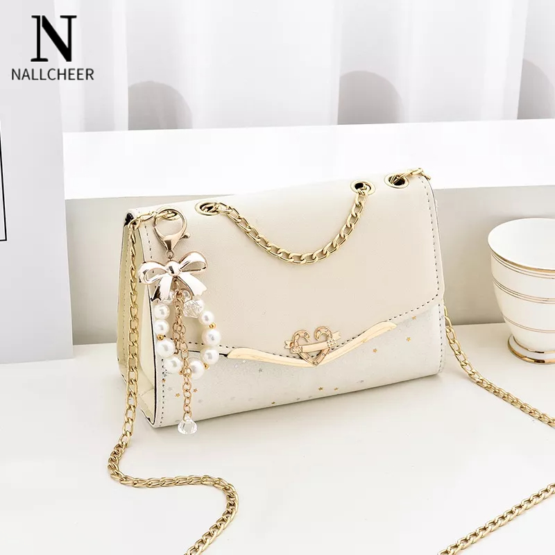Nallcheer Túi Xách Đeo Vai Hình Vuông Cỡ Nhỏ Phối Dây Xích Đơn Giản Thời Trang Hàn Quốc Cho Nữ (gửi mặt dây chuyền)