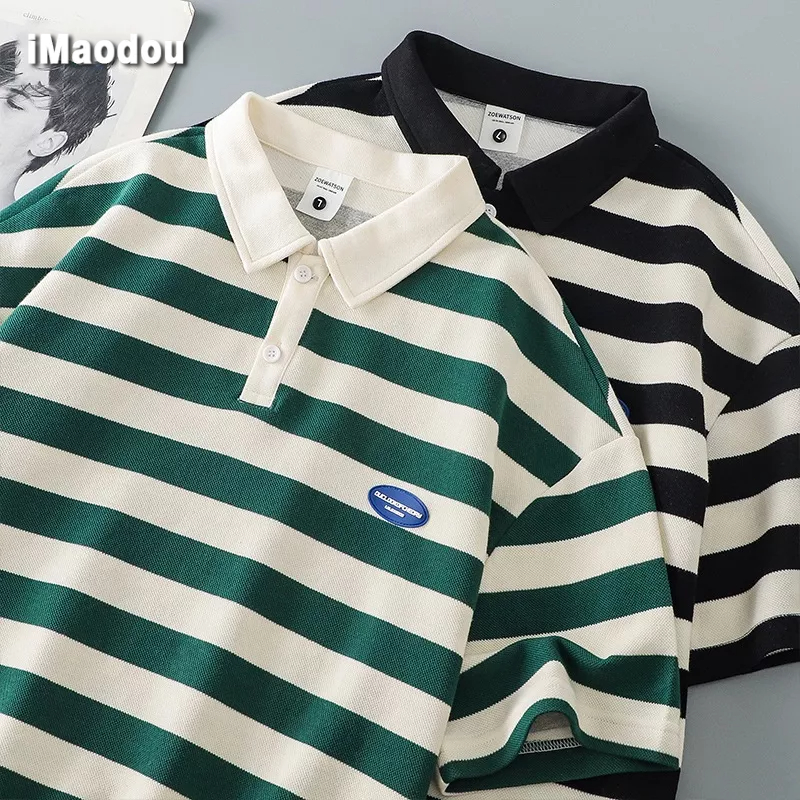 Áo Thun POLO Tay Ngắn Kẻ Sọc Phong Cách Nhật Bản Thời Trang Mùa Hè Mới 2023