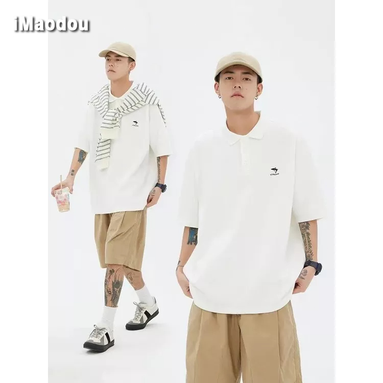 Áo Thun POLO Tay Ngắn Dáng Rộng Màu Trơn Thời Trang Mùa Hè 2023 Phong Cách Nhật Bản Mới Cho Nam