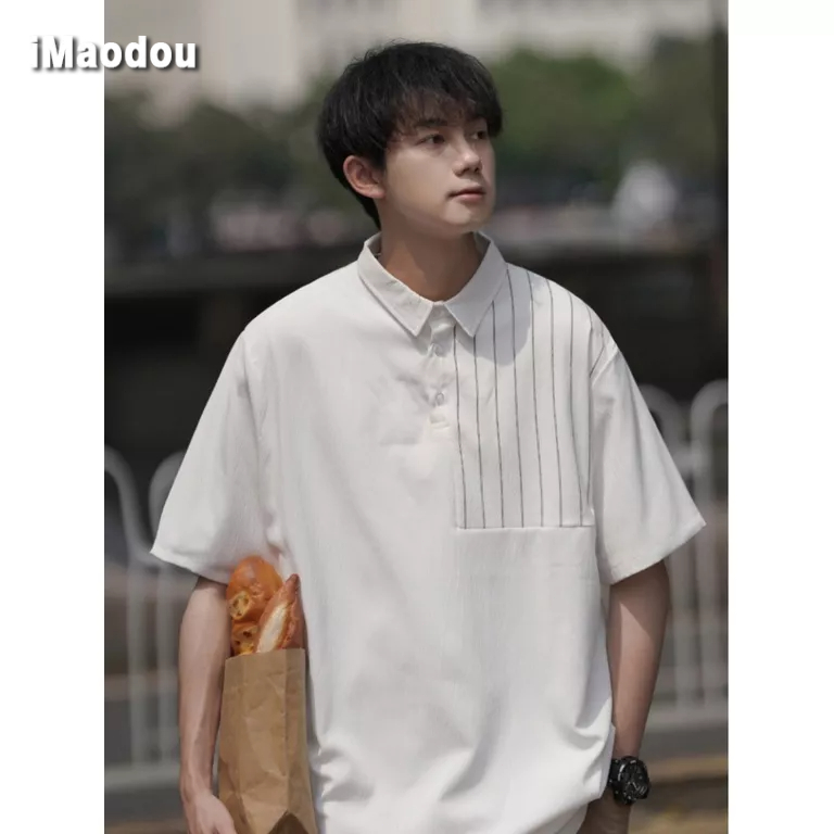 Áo Thun Polo Tay Ngắn Bằng Lụa Lạnh Họa Tiết Sọc Thời Trang Mùa Hè Hàng Mới Dành Cho Bạn Nam