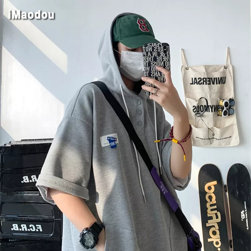 Áo Thun Nam Có Nón Tay Ngắn Phong Cách Hong Kong Thời Trang Mùa Hè