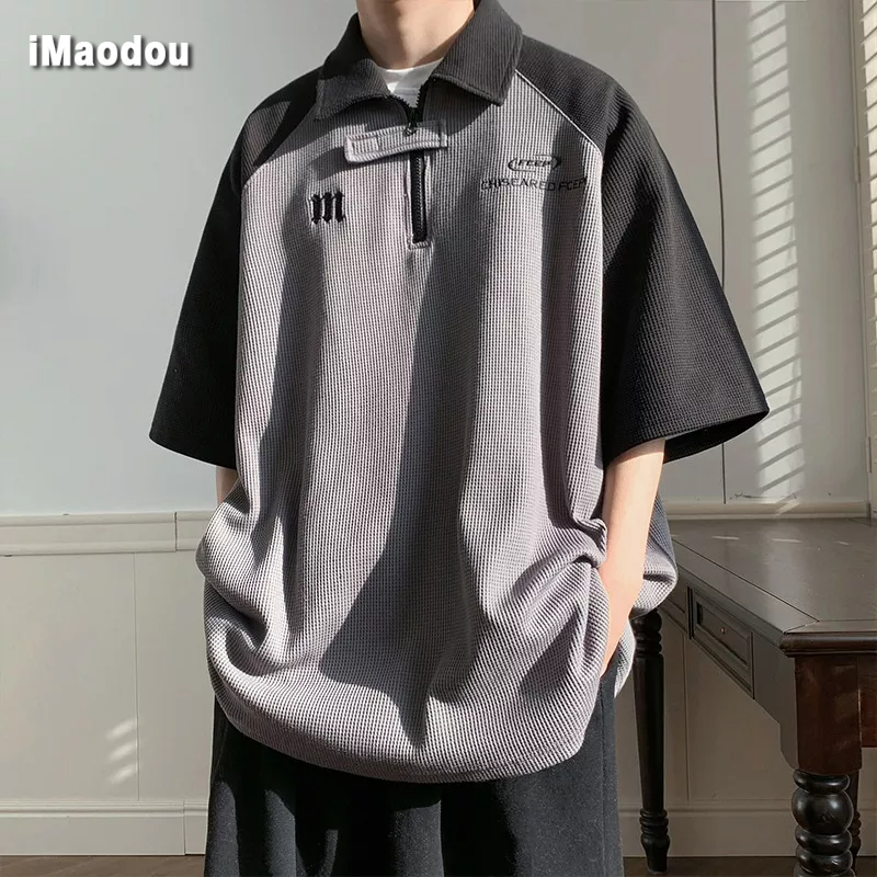 Áo Thun POLO Tay Ngắn Dáng Rộng Màu Sắc Tương Phản Thời Trang Mùa Hè Cho Nam