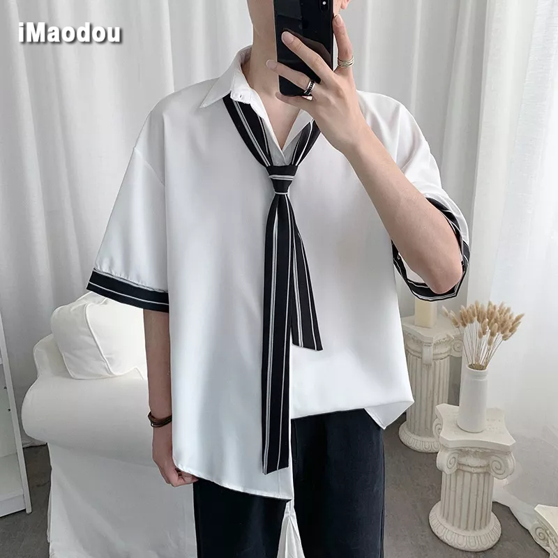 Áo Sơ Mi Tay Lửng Dáng Rộng Thời Trang Mùa Hè Hàn Quốc Dành Cho Nam