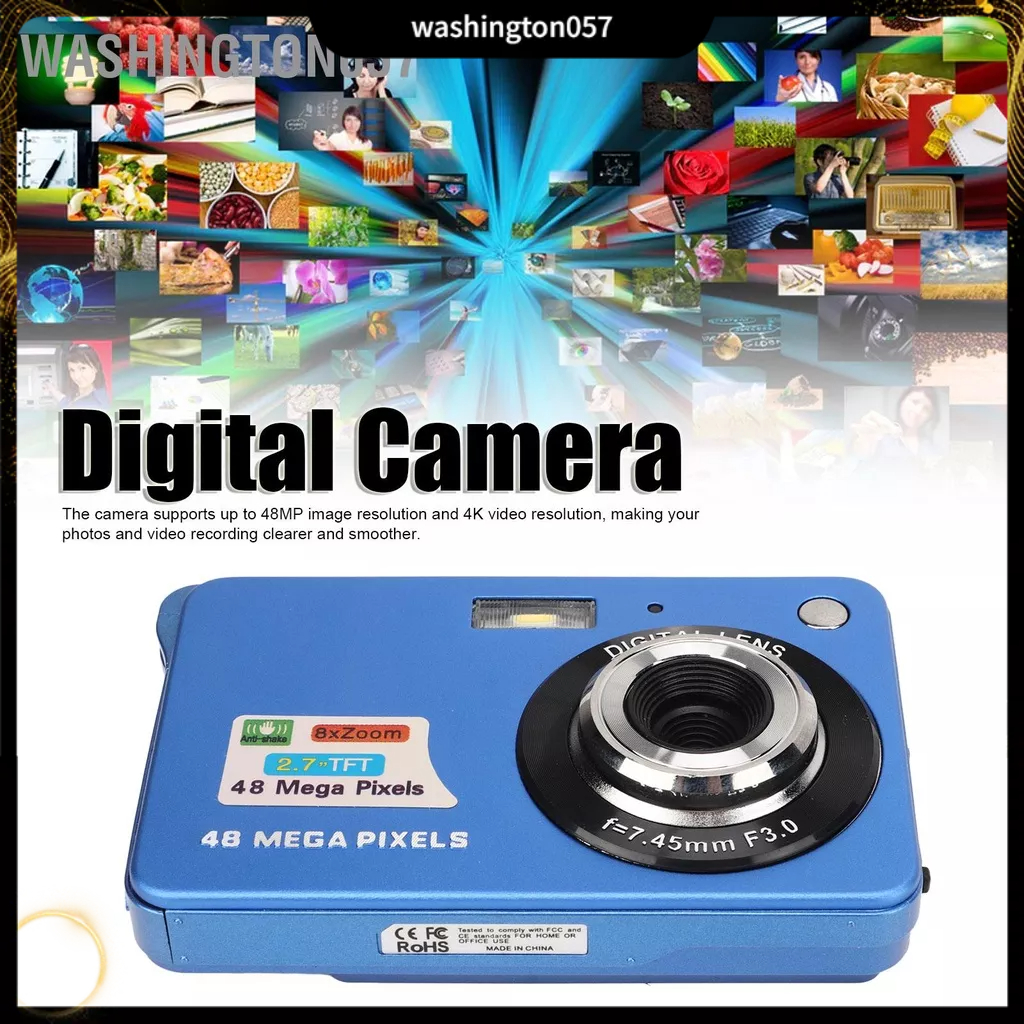 Washington057 Máy Ảnh Kỹ Thuật Số 4K 48MP Màn Hình LCD 2.7in Zoom 8x Chống Rung Vlogging Camera Chụp Liên Tục