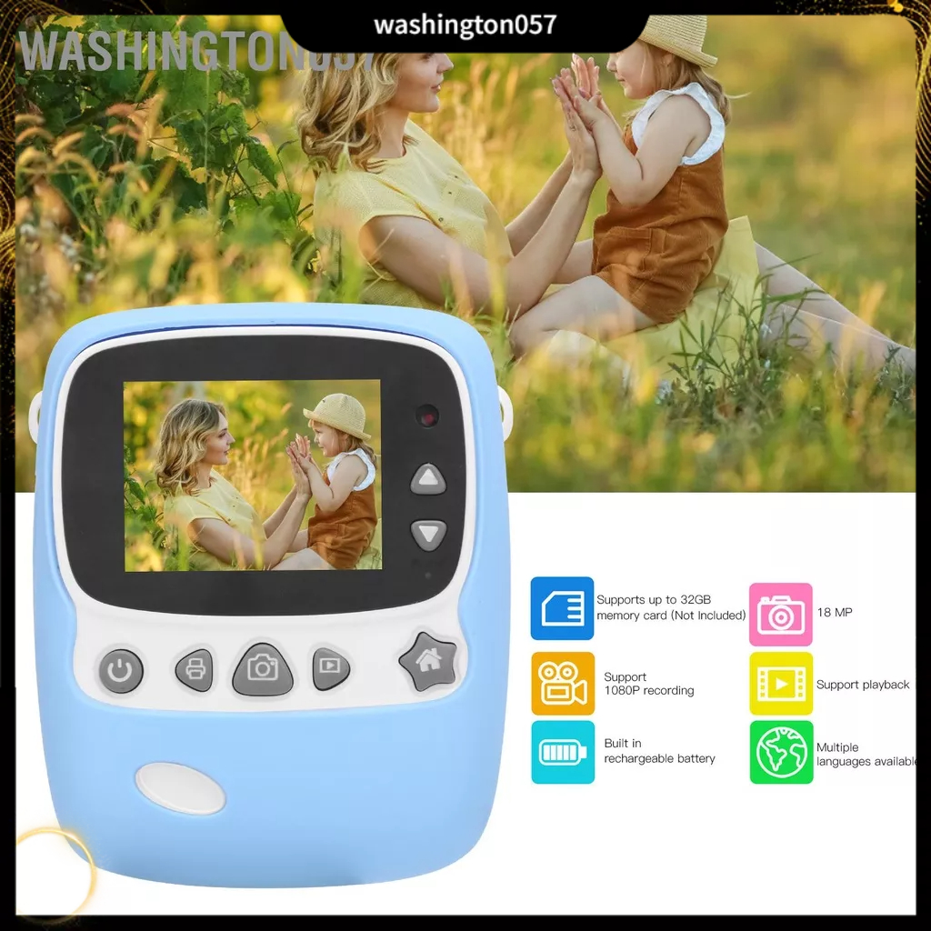 Washington057 Máy ảnh selfie kỹ thuật số cho trẻ em P01B In tức thì Màn hình IPS 2 4 inch ghi video Ống kính kép 1800W