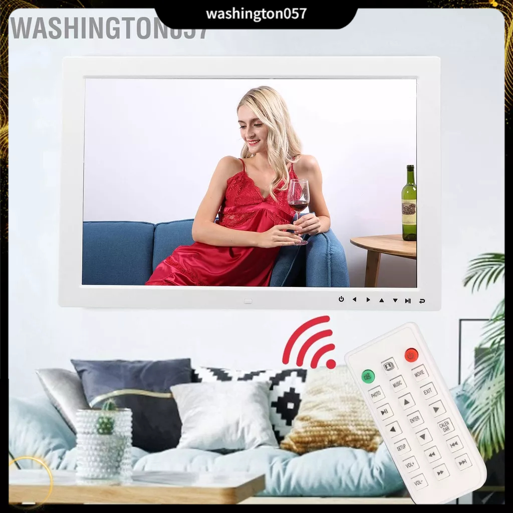 Washington057 Khung Ảnh Kỹ Thuật Số 17 Inch Phím Cảm Ứng Video Hình Phát Nhạc Đồng Hồ Lịch 100‑240V Trắng