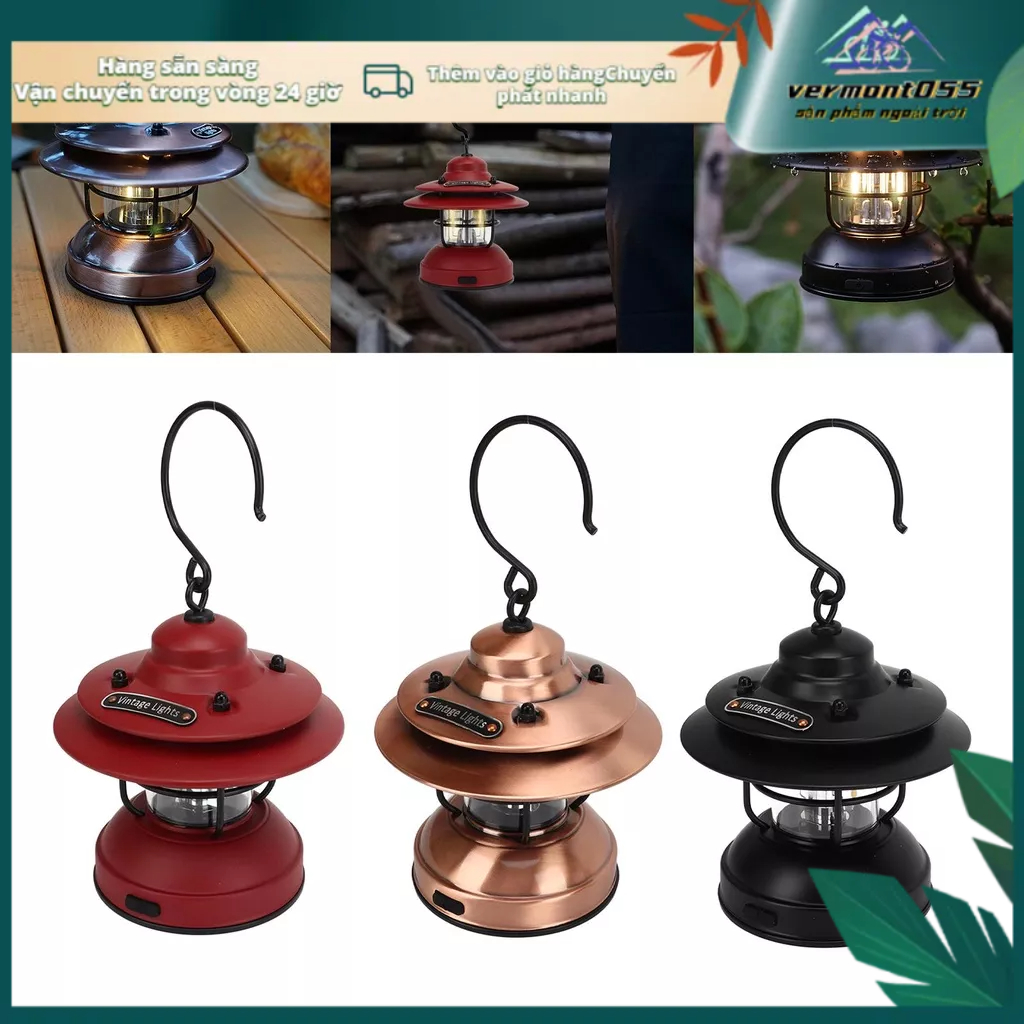Vermont055 Đèn Lồng Cắm Trại Vintage Chống Nước IPX4 LED 35‑100lm Di Động Phong Cách Retro Treo Dành Cho Ngoài Trời