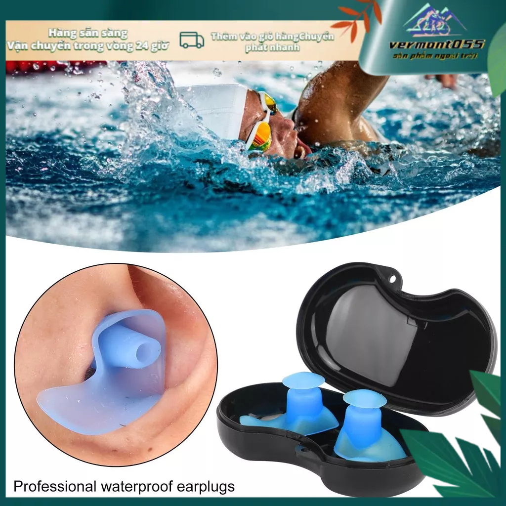 Vermont055 TOSWIM 1 Cặp Nút Tai Bơi Silicone Mềm Chống Nước Có Thể Tái Sử Dụng Cho Người Lớn